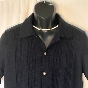 Christian Lacroix Black Merino Wool Knit Button Shirt L Textured casual luxury